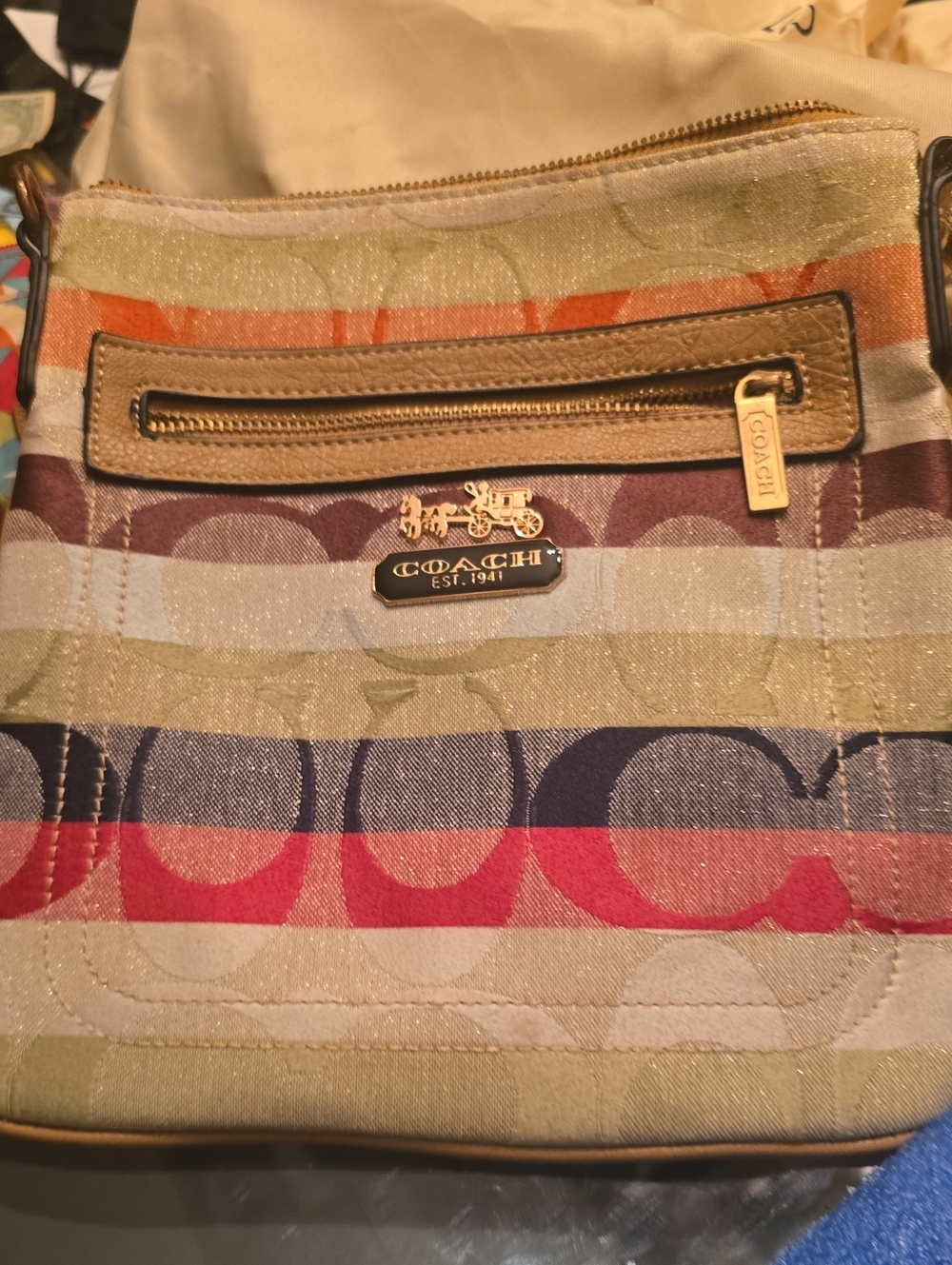 COACH Multicolor Striped Signature Canvas Shoulder Bag